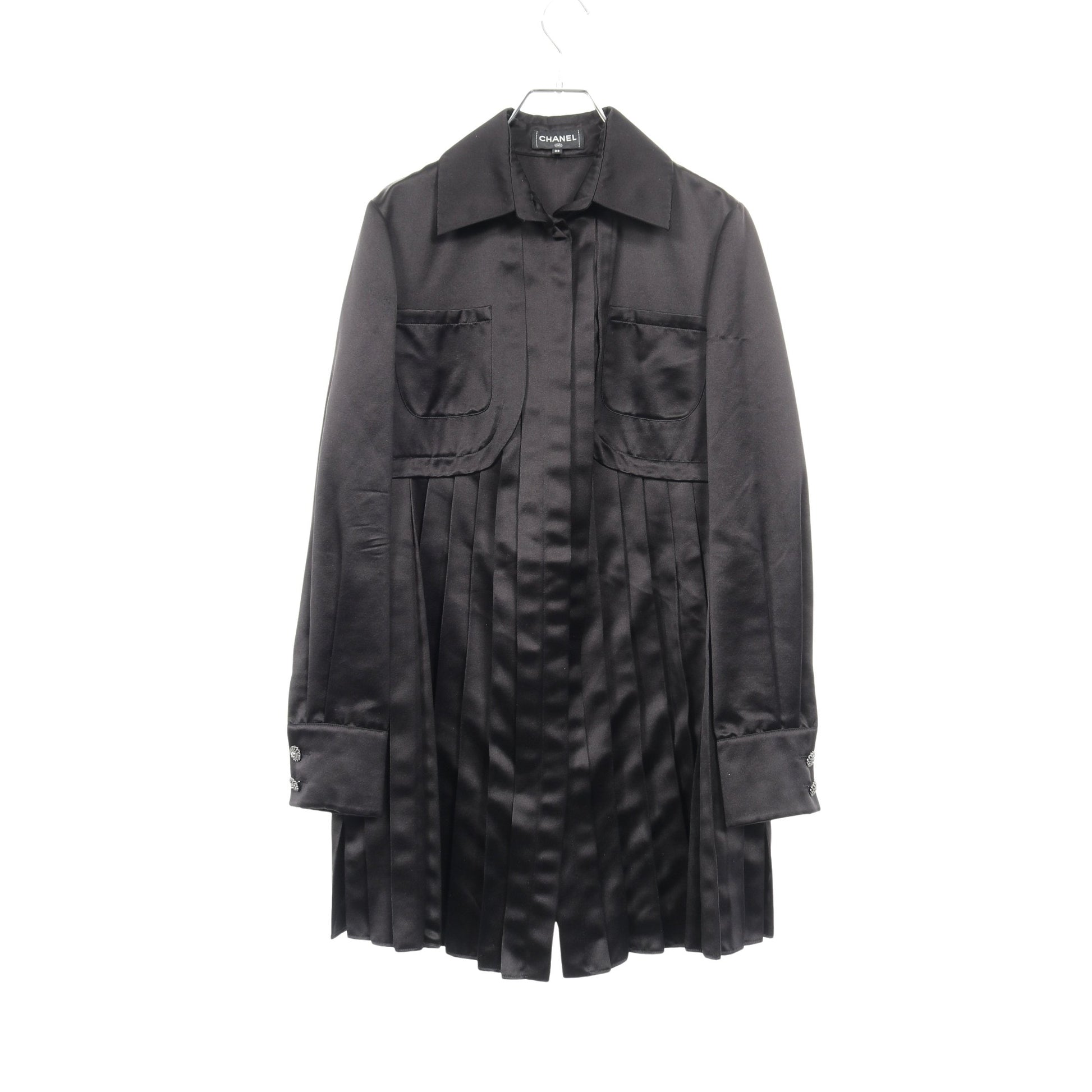 シャツワンピース シルク ブラック プリーツ シャネル ワンピース CHANEL
