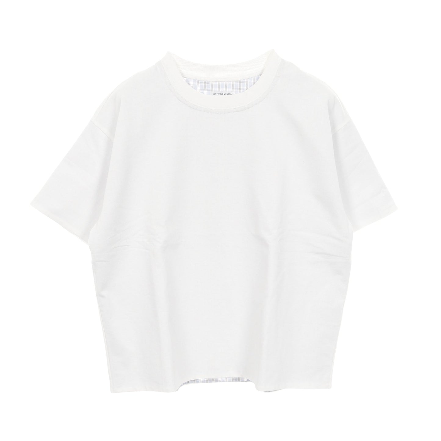 ダブルレイヤー Tシャツ クルーネック 半袖 チェック コットン ホワイト ボッテガヴェネタ トップス BOTTEGA VENETA