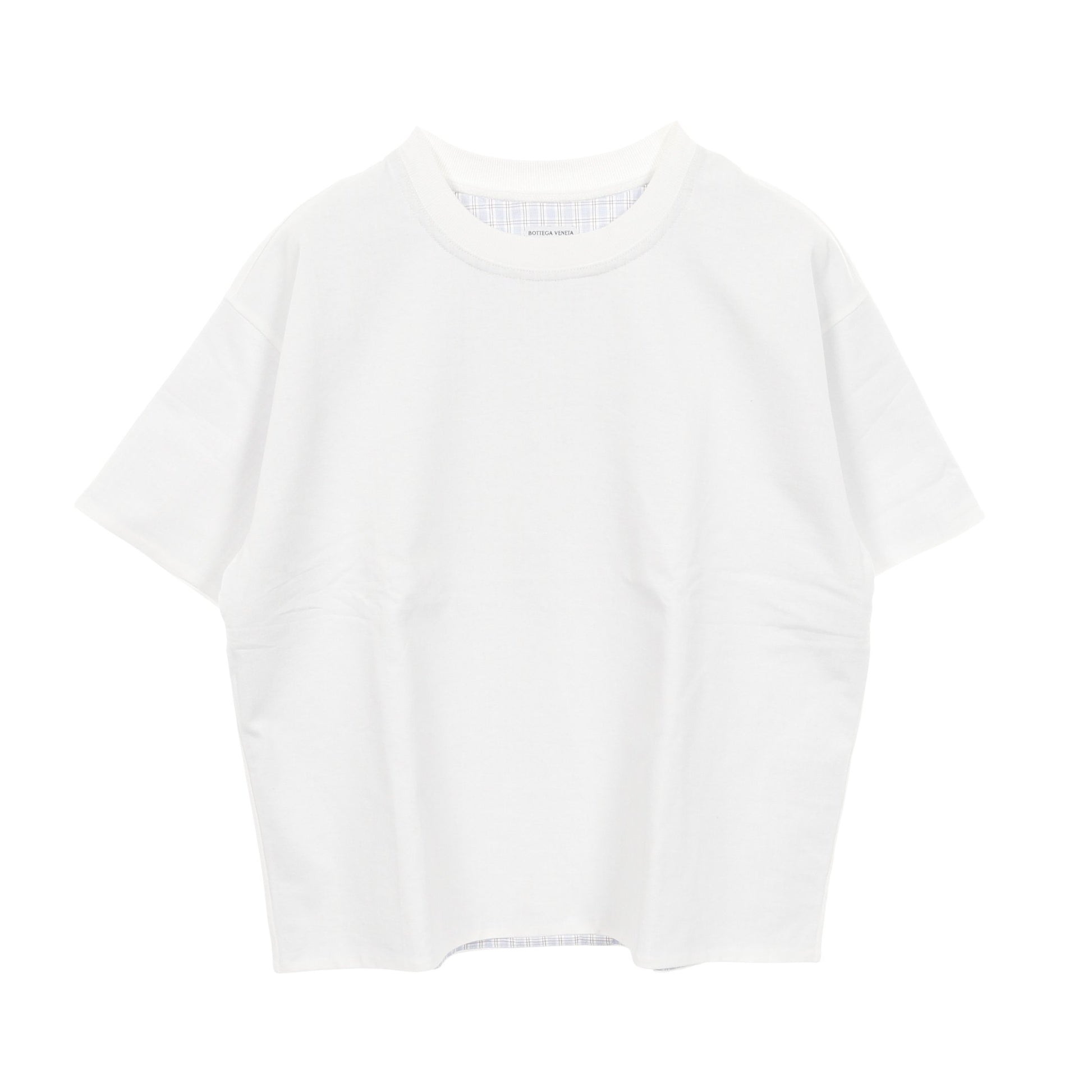 ダブルレイヤー Tシャツ クルーネック 半袖 チェック コットン ホワイト ボッテガヴェネタ トップス BOTTEGA VENETA