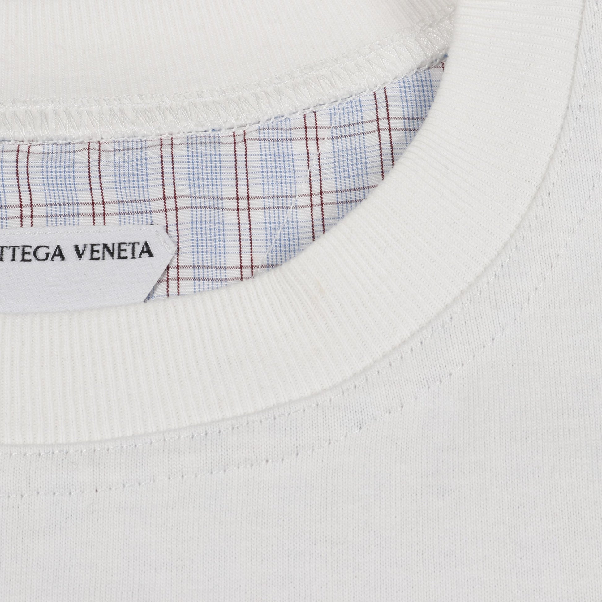 ダブルレイヤー Tシャツ クルーネック 半袖 チェック コットン ホワイト ボッテガヴェネタ トップス BOTTEGA VENETA