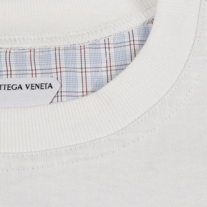 ダブルレイヤー Tシャツ クルーネック 半袖 チェック コットン ホワイト ボッテガヴェネタ トップス BOTTEGA VENETA
