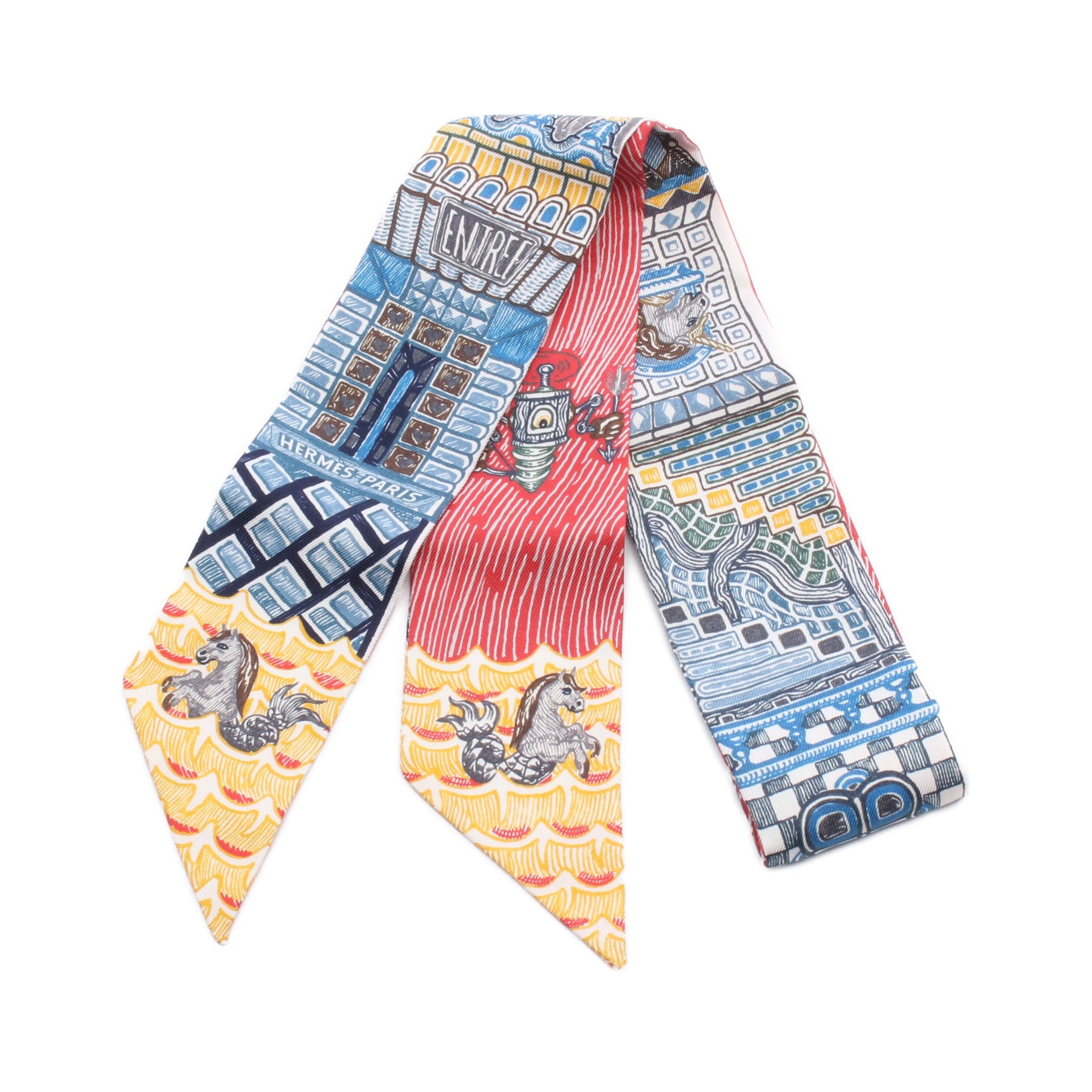 HERMES / Twilly Super Silk Quest/ツイリー/リボンスカーフ/シルク/マルチカラー/総柄/レディース ツイリー SUPER SILK QUEST リボン スカーフ シルク マルチカラー