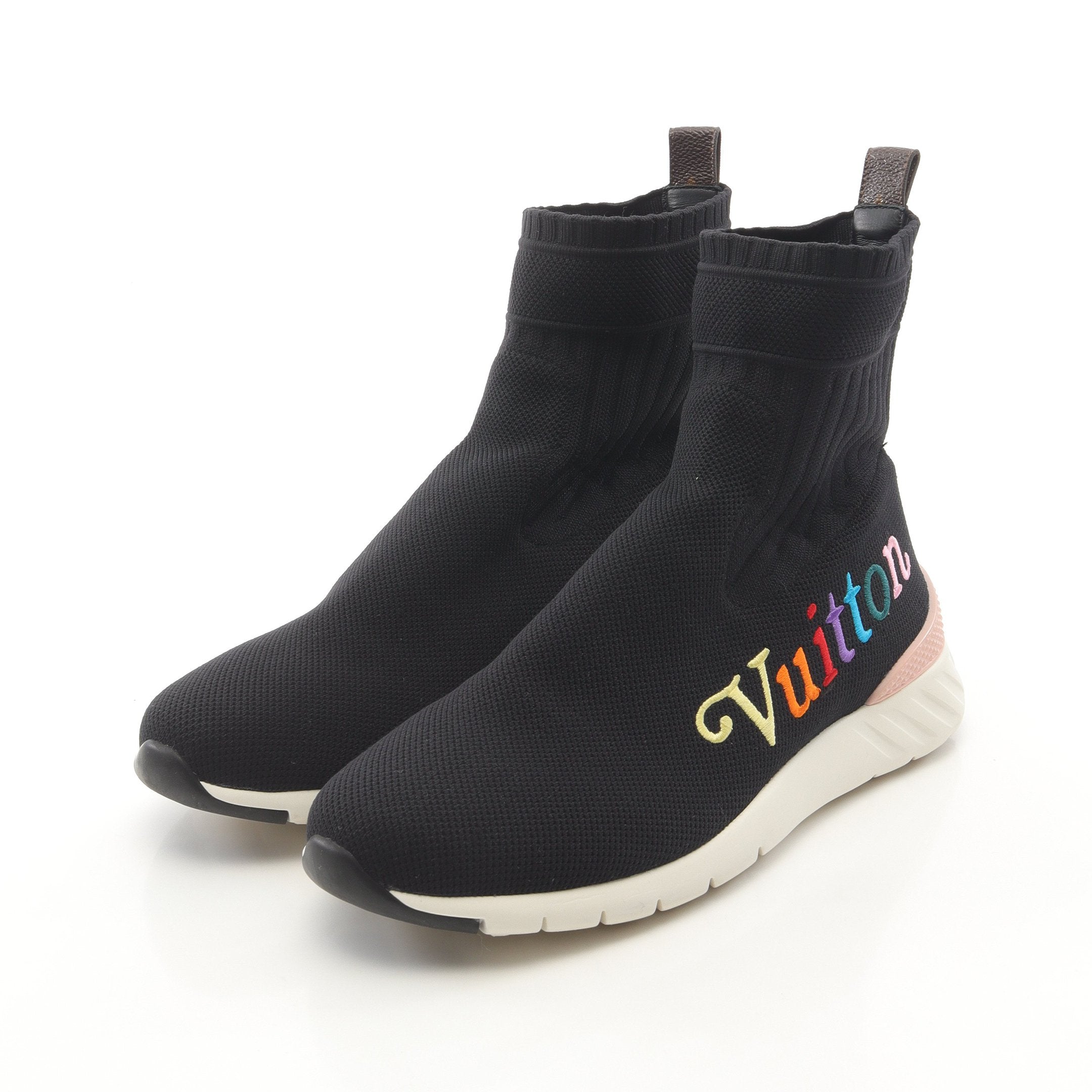 下松)LV ルイヴィトン GO 1111 ハイカット スニーカー ロゴ ブラック サイズ不明 ▲GE1756 アフターゲームライン ソックス スニーカー ハイカットスニーカー