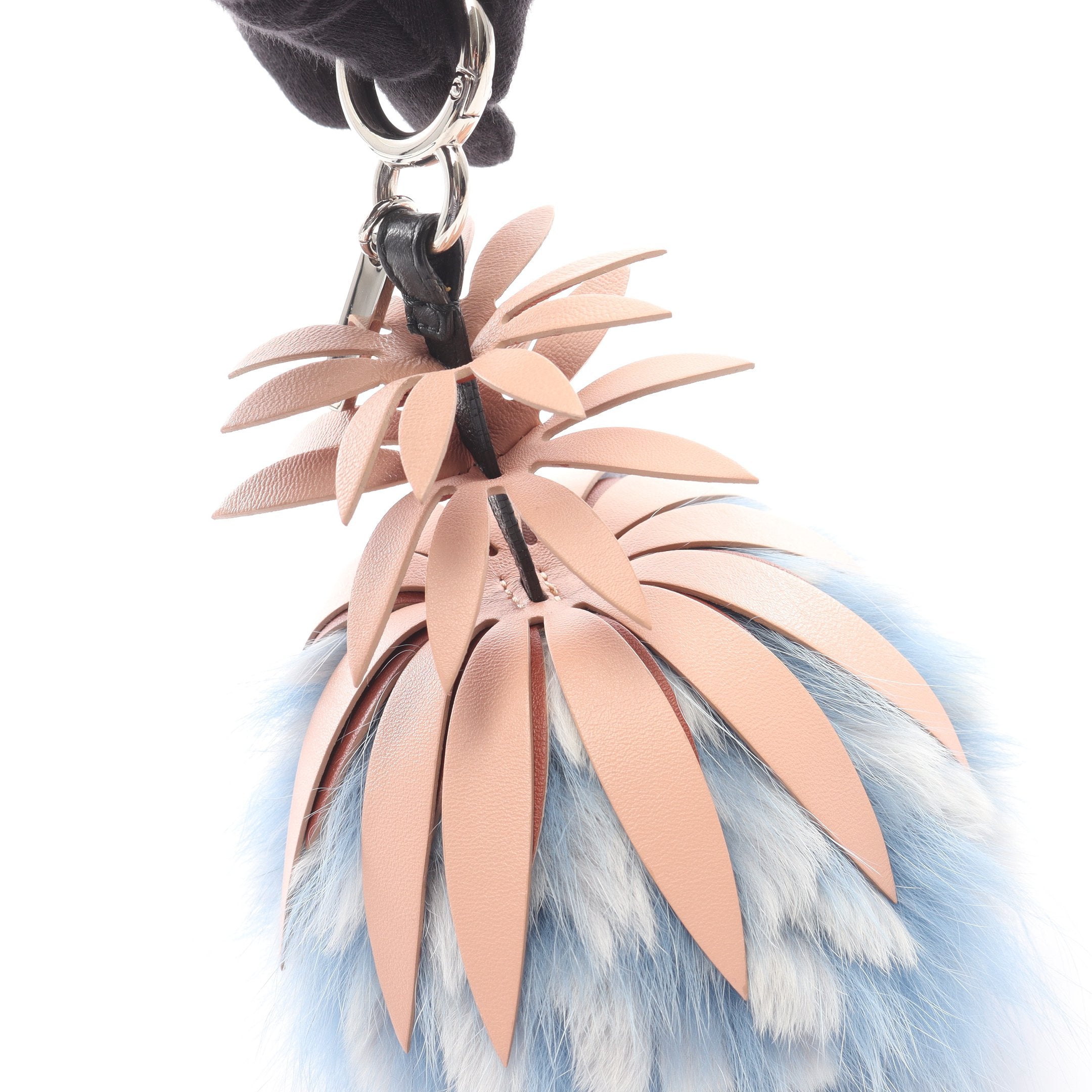 パイナップル バッグチャーム ラビットファー レザー ライトブルー