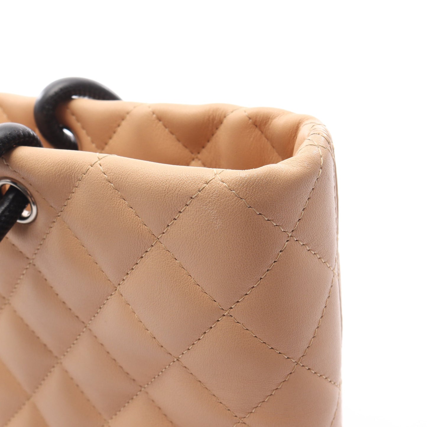 カンボンライン ミディアム ハンドバッグ トートバッグ レザー ベージュ ブラック シルバー金具 シャネル バッグ CHANEL