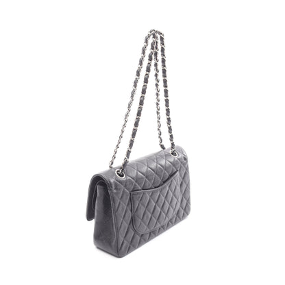 マトラッセ Wフラップ Wチェーンショルダーバッグ キャビアスキン ブラック シルバー金具 シャネル バッグ CHANEL