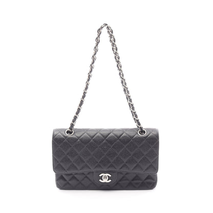 マトラッセ Wフラップ Wチェーンショルダーバッグ キャビアスキン ブラック シルバー金具 シャネル バッグ CHANEL