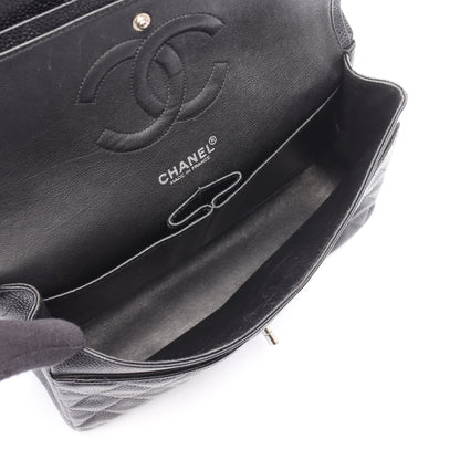 マトラッセ Wフラップ Wチェーンショルダーバッグ キャビアスキン ブラック シルバー金具 シャネル バッグ CHANEL