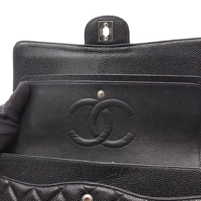マトラッセ Wフラップ Wチェーンショルダーバッグ キャビアスキン ブラック シルバー金具 シャネル バッグ CHANEL