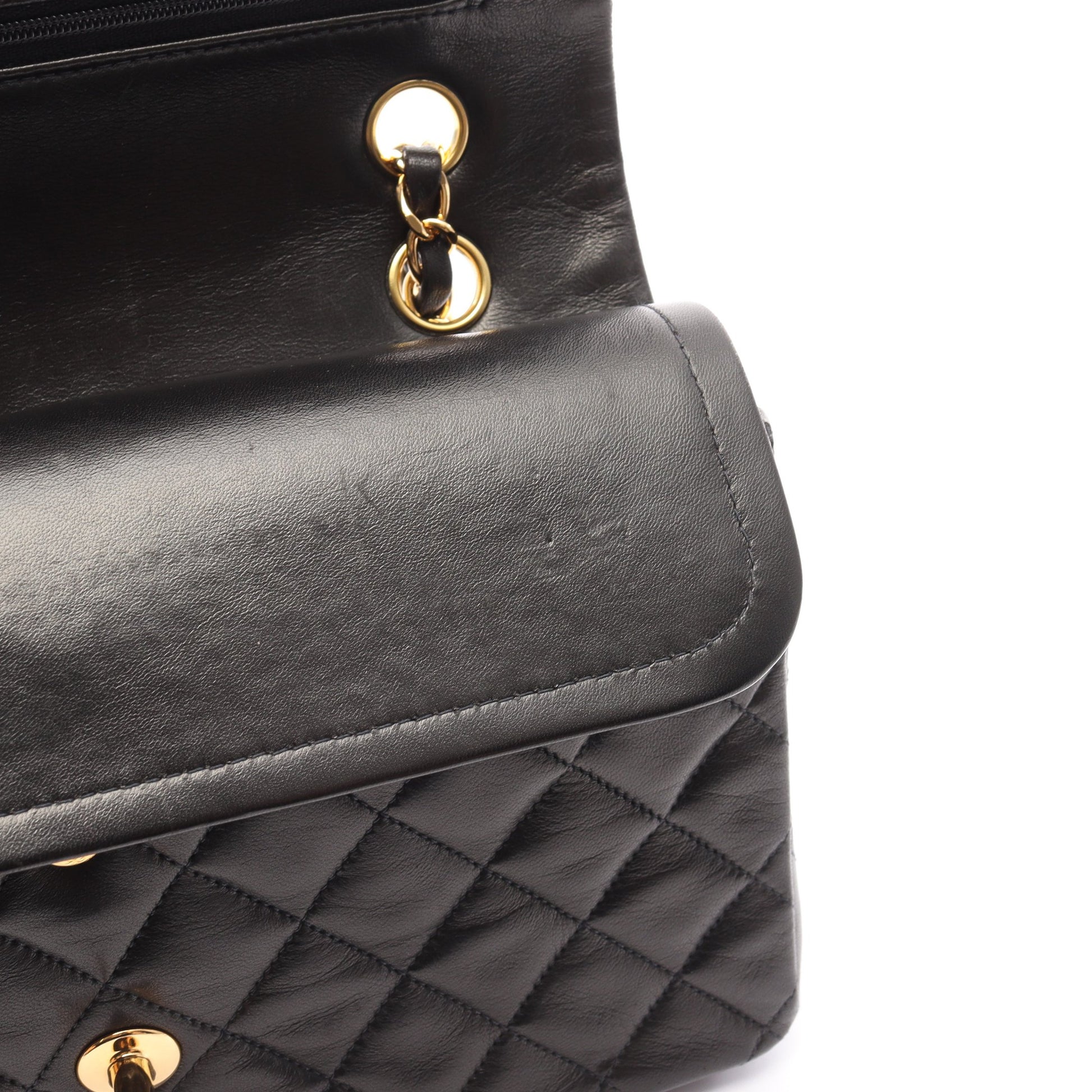マトラッセ Wフラップ Wチェーンショルダーバッグ ラムスキン ブラック ゴールド金具 シャネル バッグ CHANEL