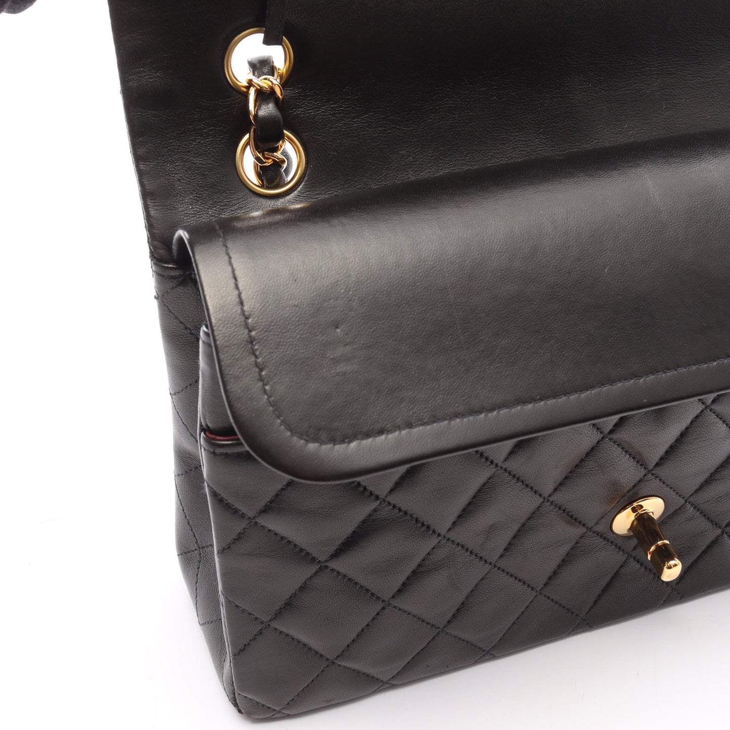 マトラッセ Wフラップ Wチェーンショルダーバッグ ラムスキン ブラック ゴールド金具 シャネル バッグ CHANEL