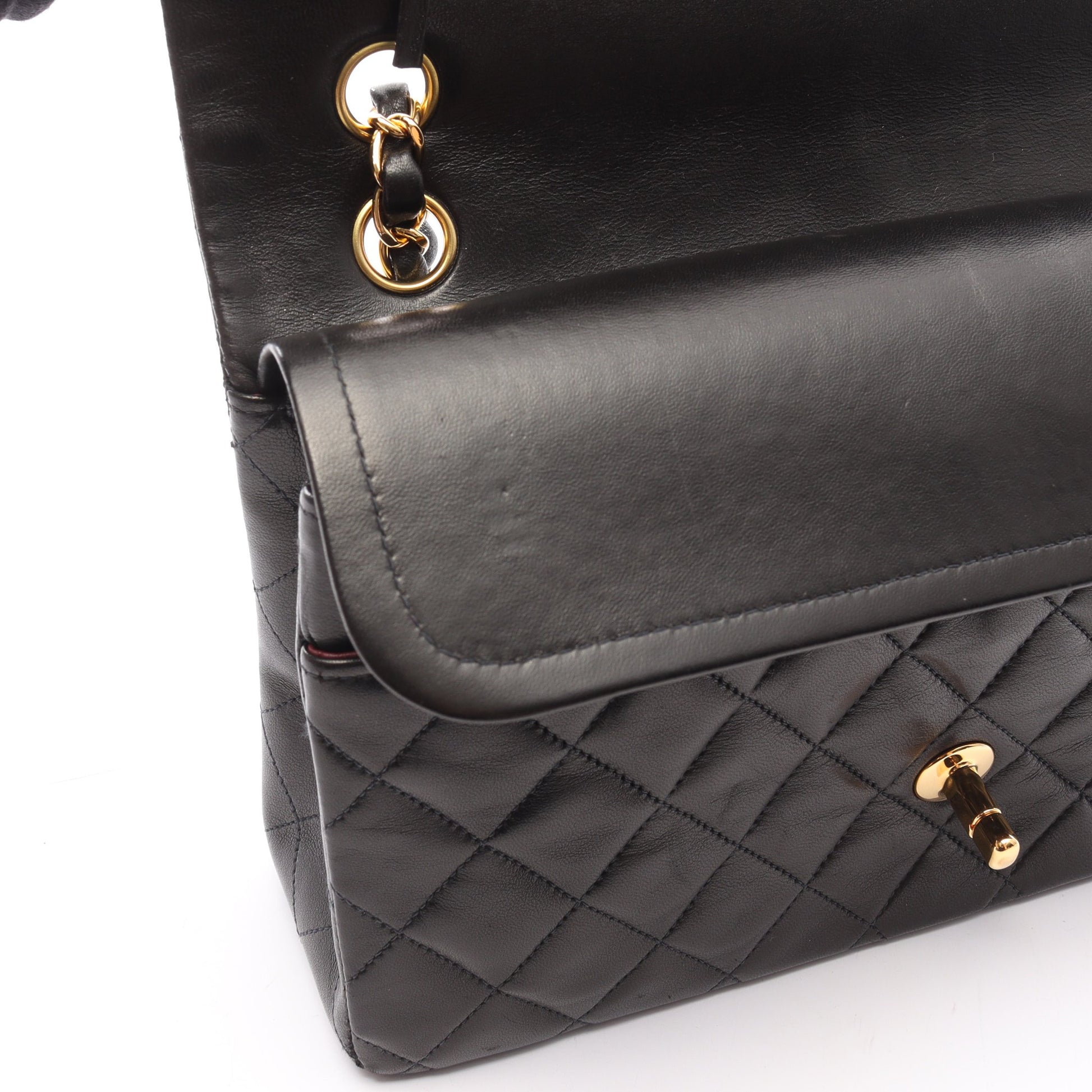 マトラッセ Wフラップ Wチェーンショルダーバッグ ラムスキン ブラック ゴールド金具 シャネル バッグ CHANEL