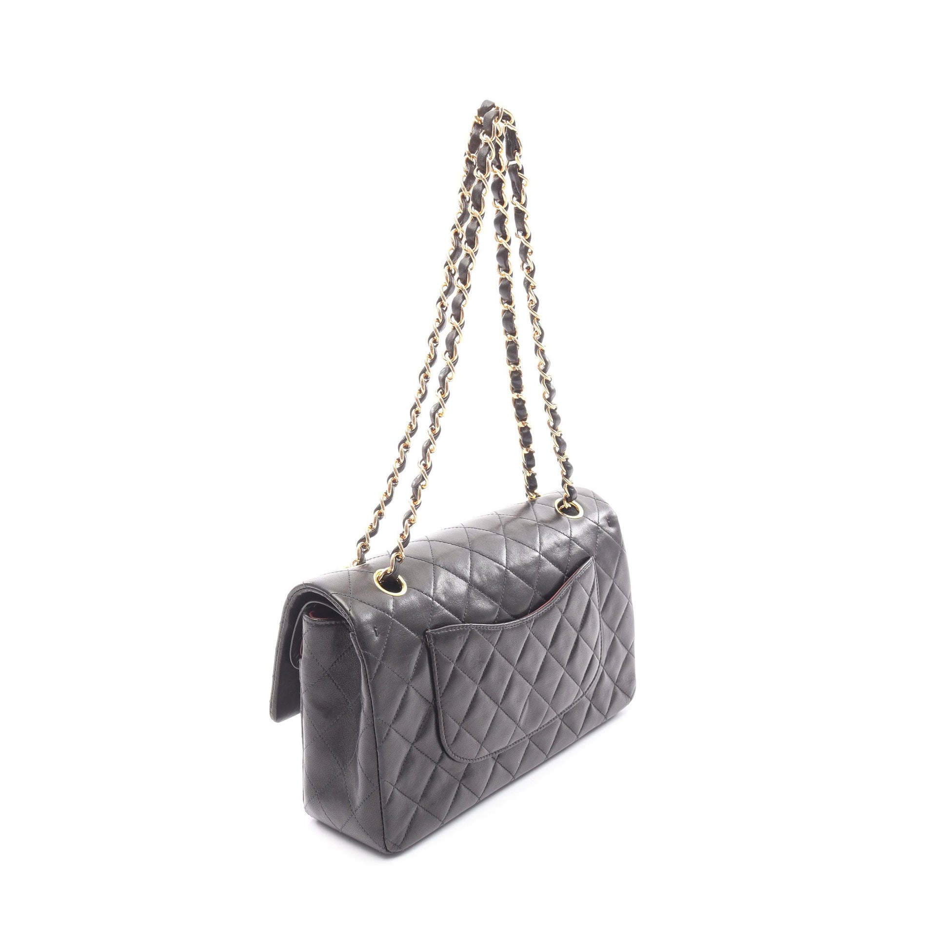 マトラッセ Wフラップ Wチェーンショルダーバッグ ラムスキン ブラック ゴールド金具 シャネル バッグ CHANEL
