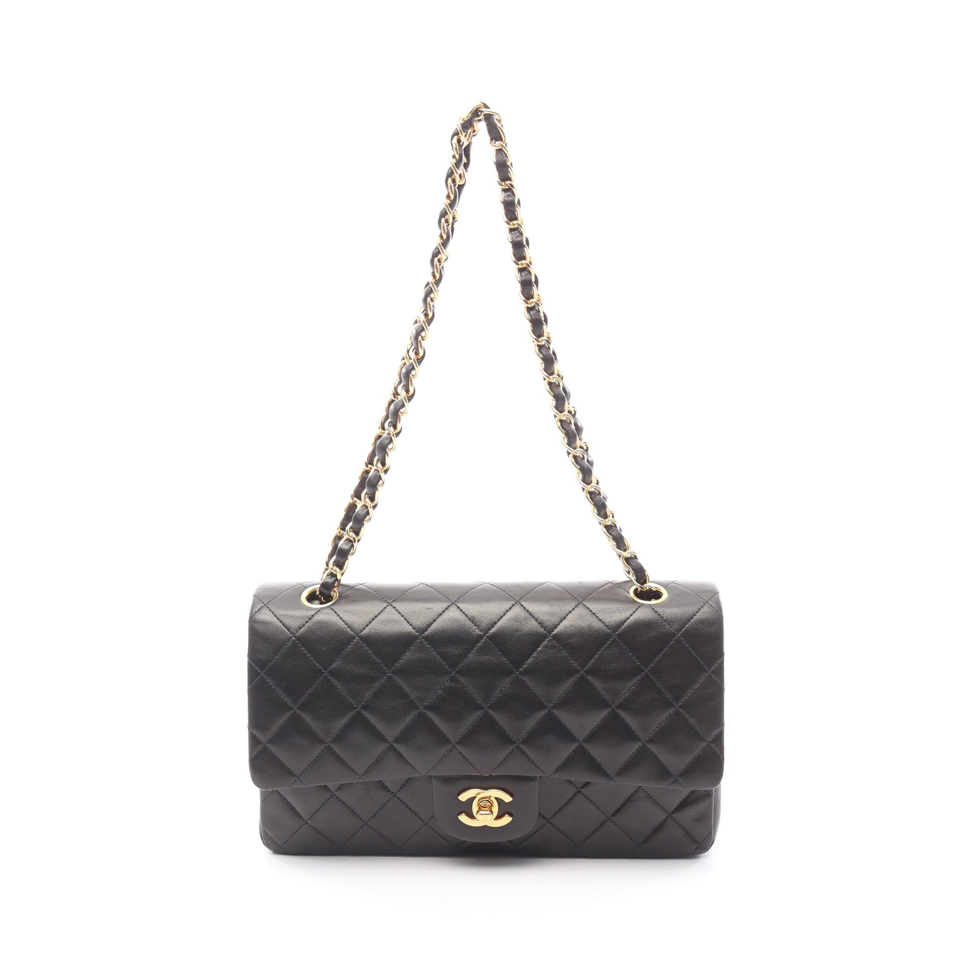 マトラッセ Wフラップ Wチェーンショルダーバッグ ラムスキン ブラック ゴールド金具 シャネル バッグ CHANEL