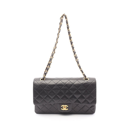 マトラッセ Wフラップ Wチェーンショルダーバッグ ラムスキン ブラック ゴールド金具 シャネル バッグ CHANEL