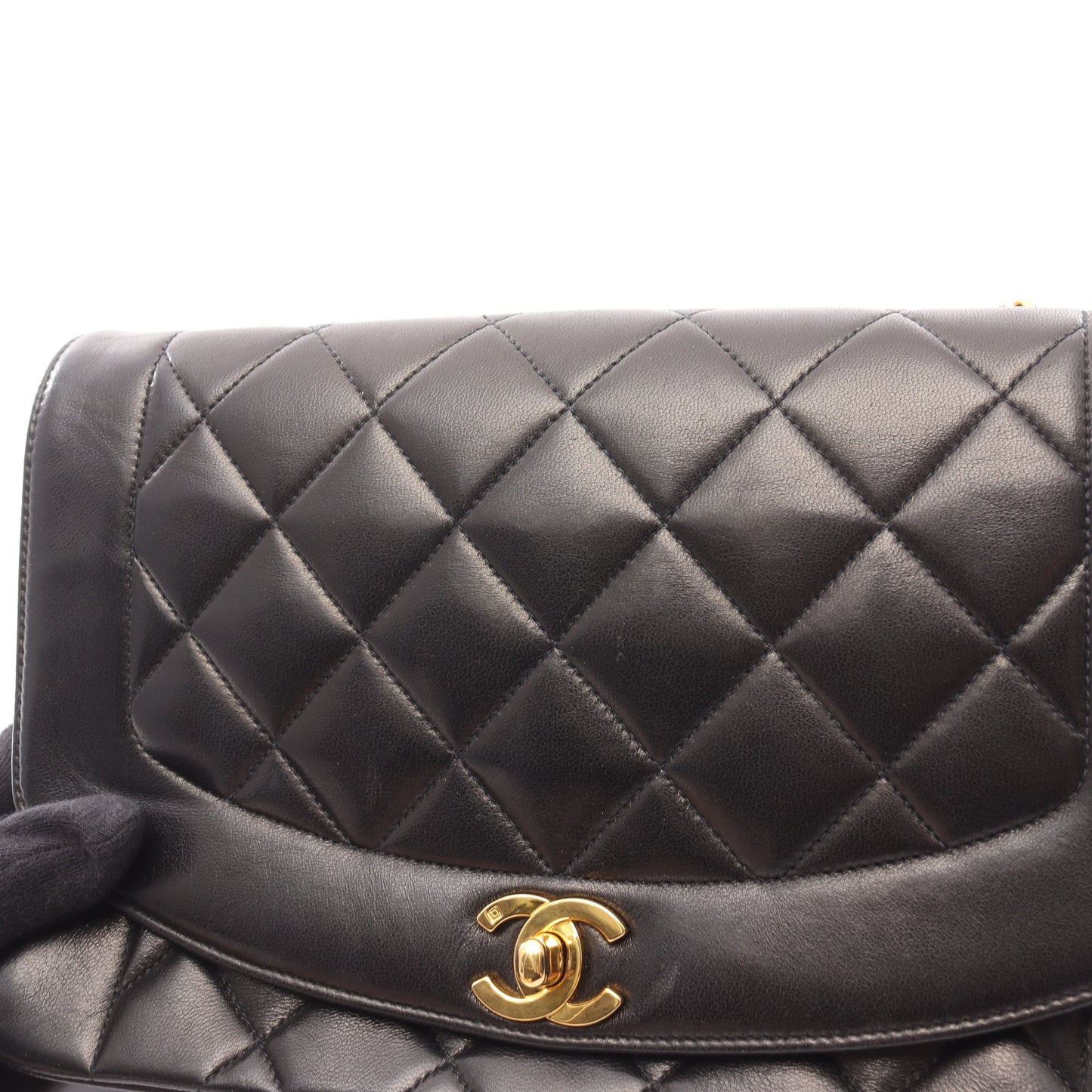 マトラッセ ダイアナフラップ チェーンショルダーバッグ ラムスキン ブラック ゴールド金具 シャネル バッグ CHANEL