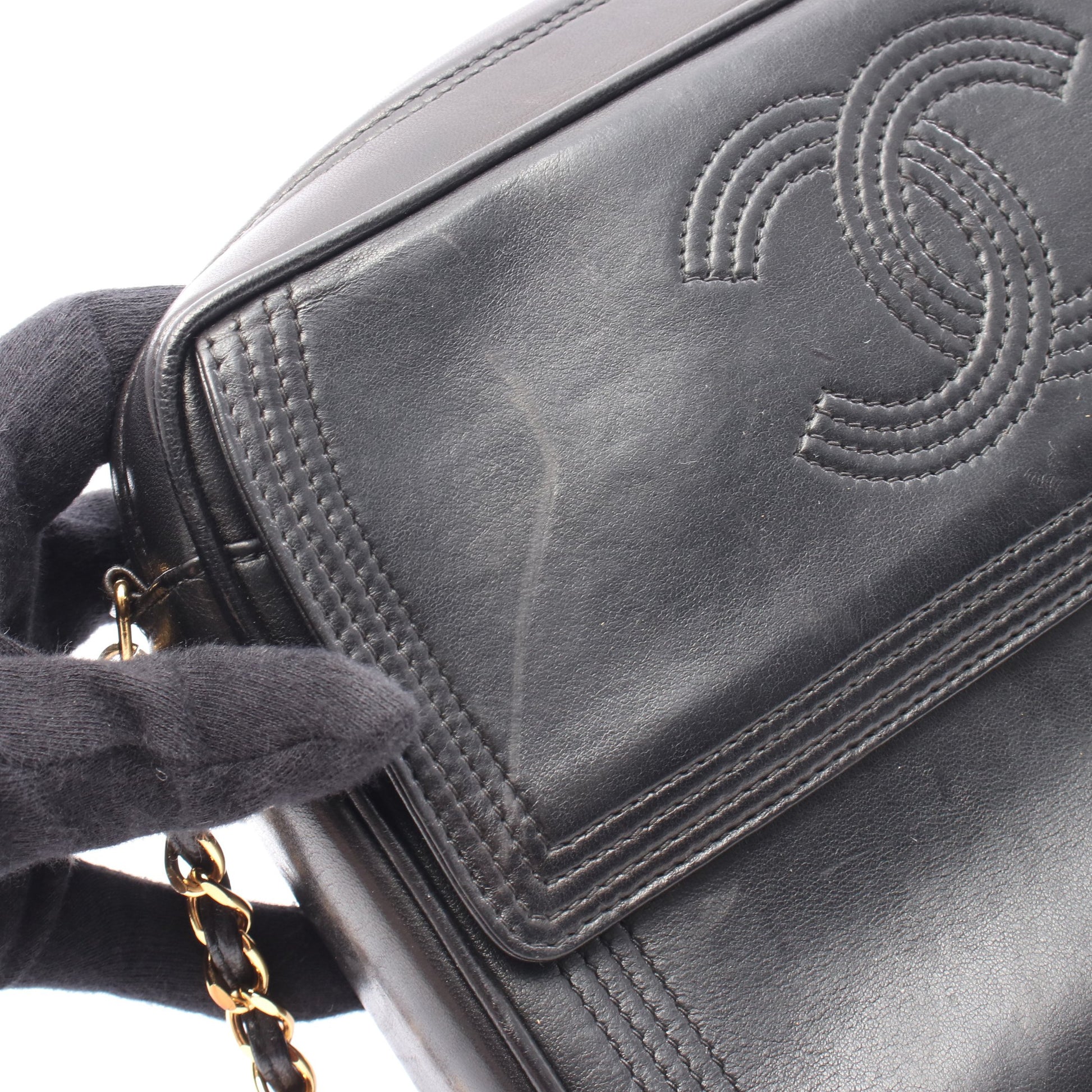 ココマーク チェーンショルダーバッグ ラムスキン ブラック ゴールド金具 シャネル バッグ CHANEL