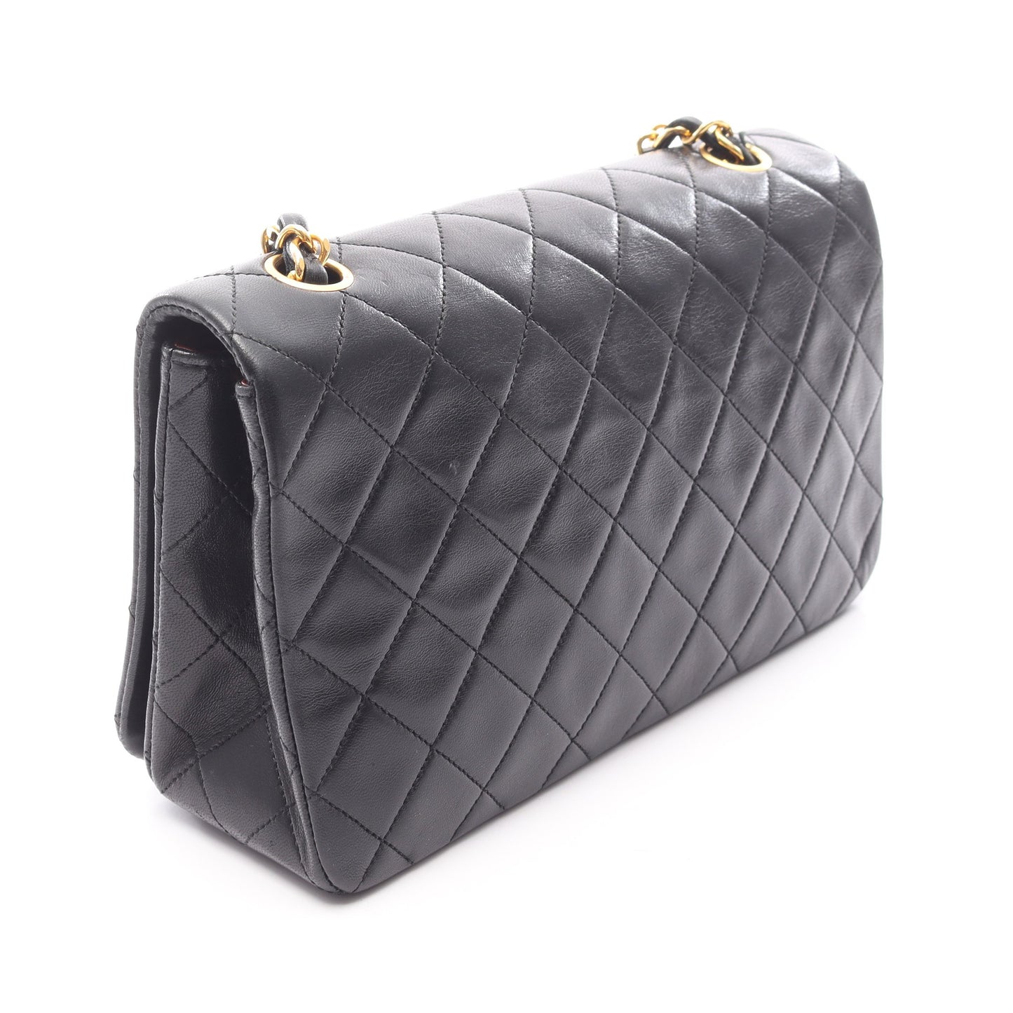 マトラッセ フルフラップ チェーンショルダーバッグ ラムスキン ブラック ゴールド金具 シャネル バッグ CHANEL