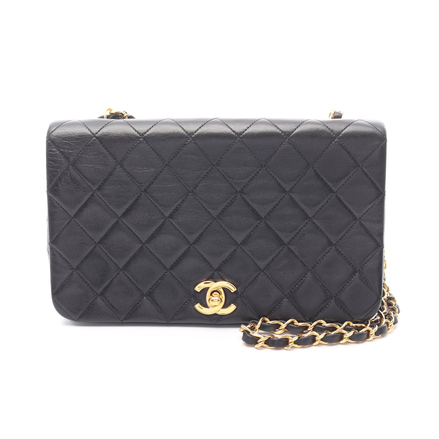 マトラッセ フルフラップ チェーンショルダーバッグ ラムスキン ブラック ゴールド金具 シャネル バッグ CHANEL