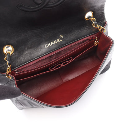 マトラッセ フルフラップ チェーンショルダーバッグ ラムスキン ブラック ゴールド金具 シャネル バッグ CHANEL