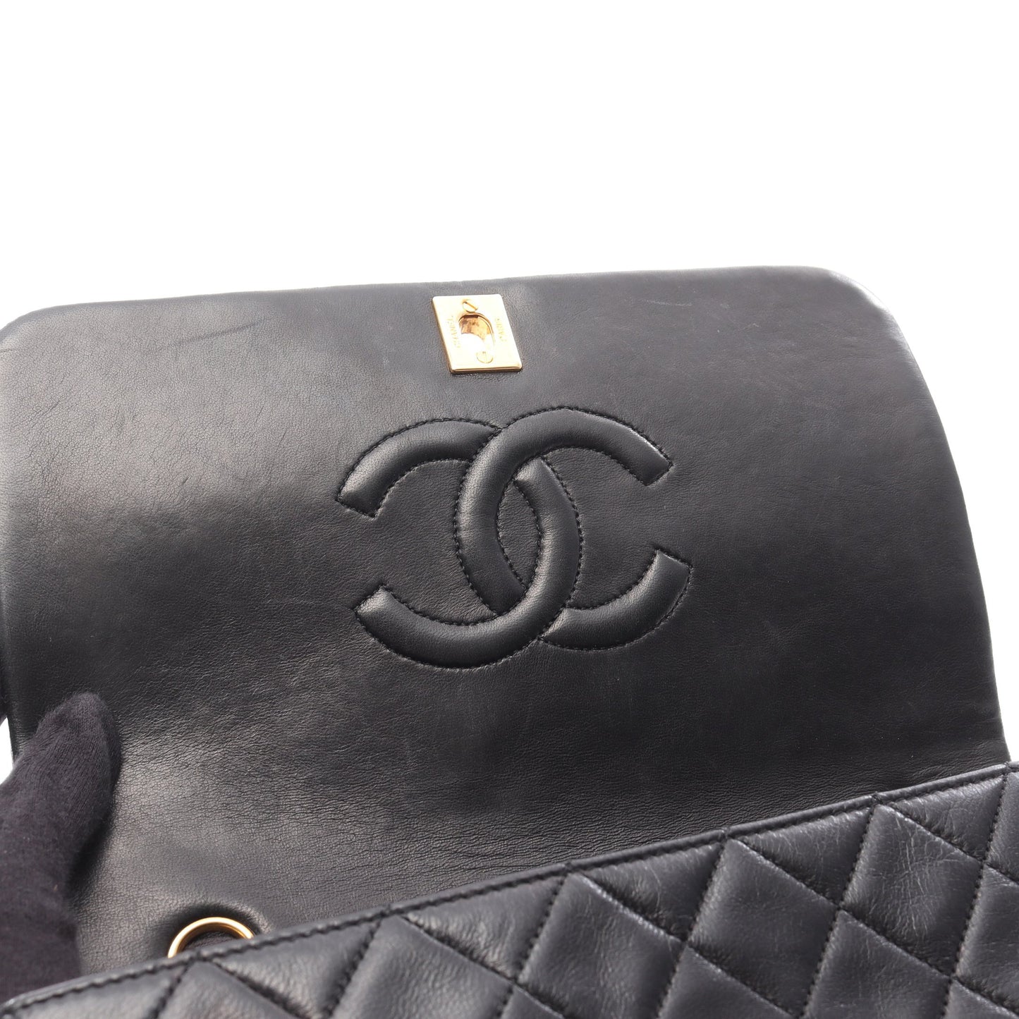 マトラッセ フルフラップ チェーンショルダーバッグ ラムスキン ブラック ゴールド金具 シャネル バッグ CHANEL