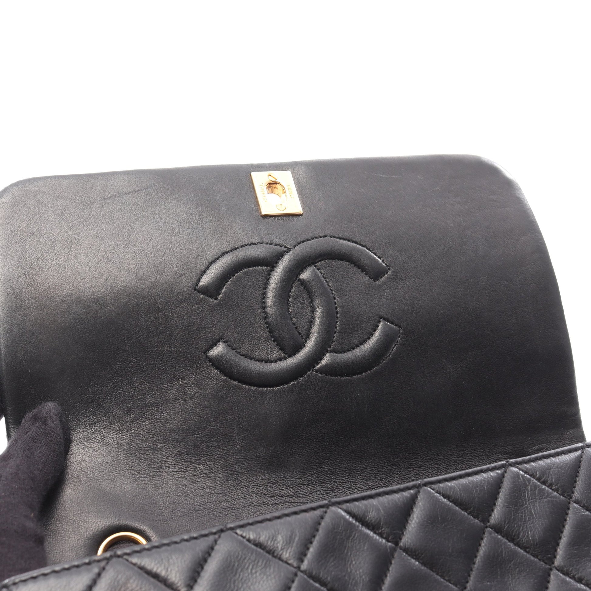 マトラッセ フルフラップ チェーンショルダーバッグ ラムスキン ブラック ゴールド金具 シャネル バッグ CHANEL