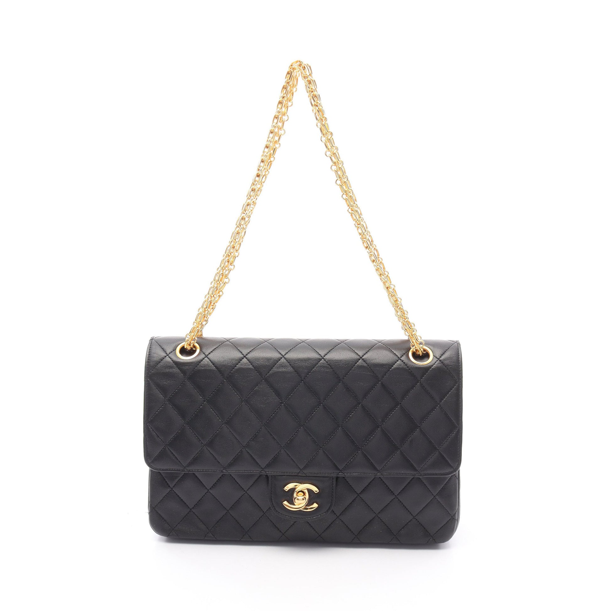 マトラッセ Wフラップ Wチェーンショルダーバッグ ラムスキン ブラック ゴールド金具 シャネル バッグ CHANEL