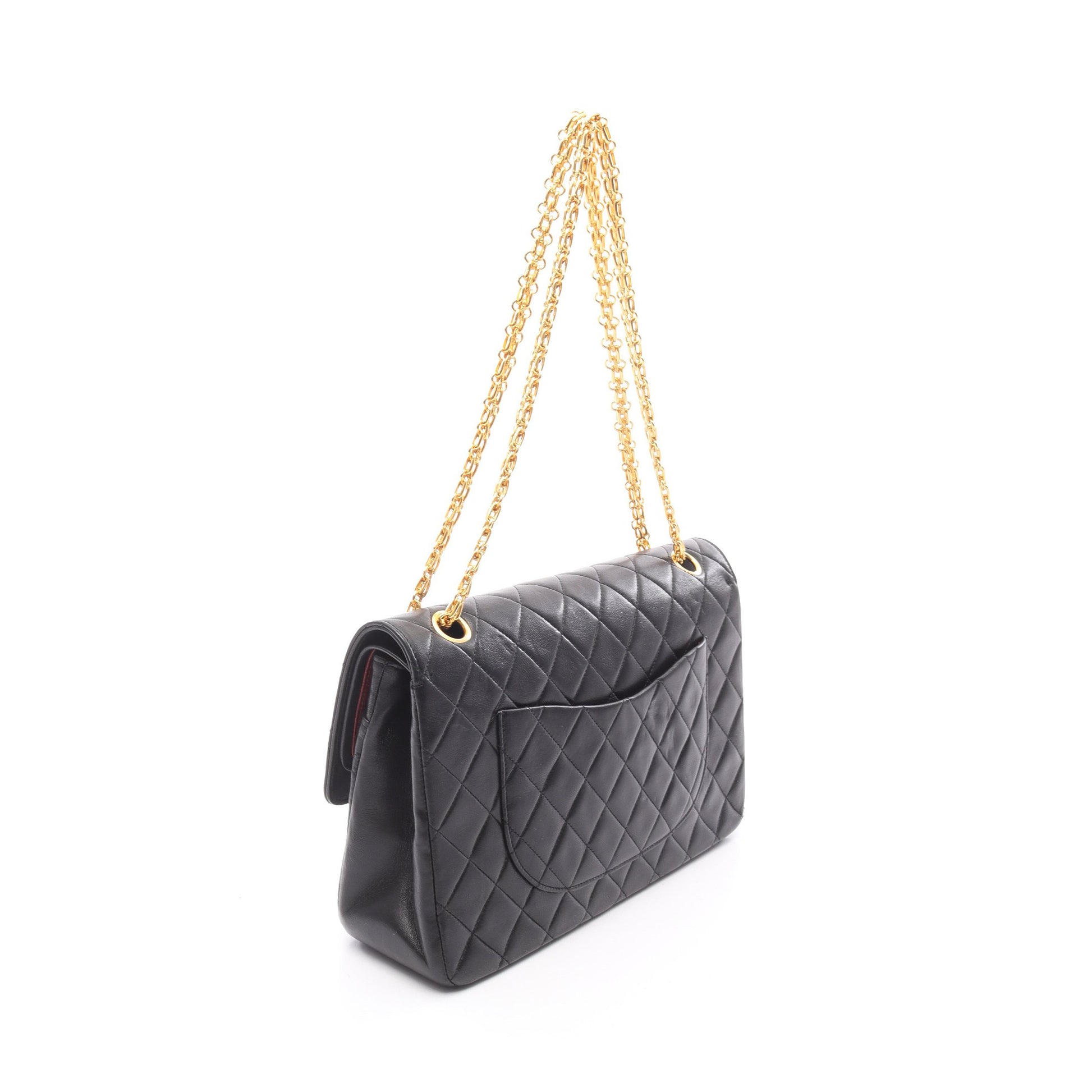 マトラッセ Wフラップ Wチェーンショルダーバッグ ラムスキン ブラック ゴールド金具 シャネル バッグ CHANEL