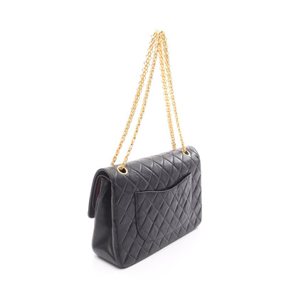 マトラッセ Wフラップ Wチェーンショルダーバッグ ラムスキン ブラック ゴールド金具 シャネル バッグ CHANEL