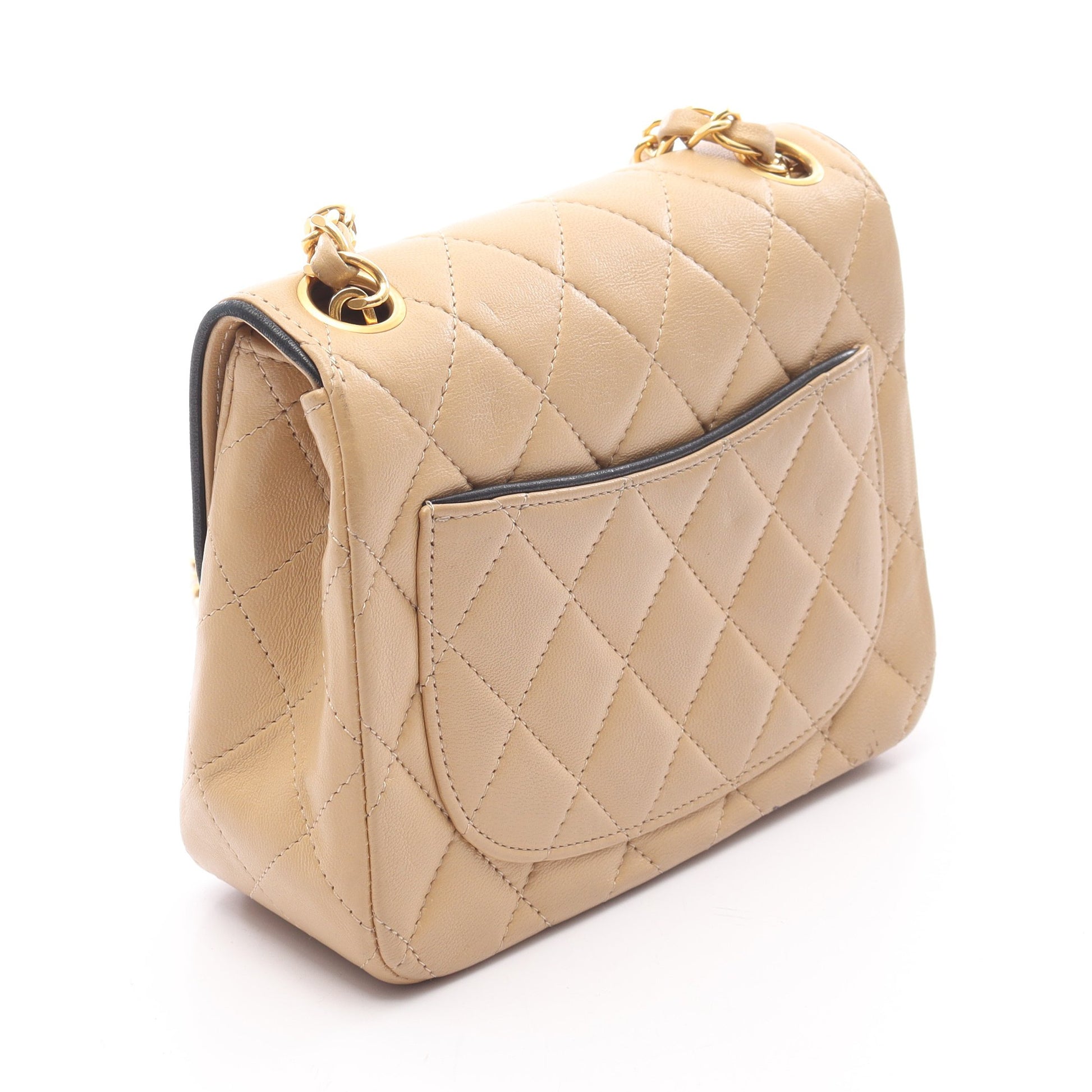 ミニマトラッセ チェーンショルダーバッグ ラムスキン ベージュ ブラック ゴールド金具 シャネル バッグ CHANEL