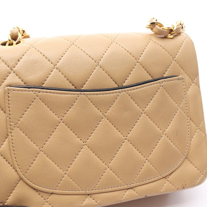 ミニマトラッセ チェーンショルダーバッグ ラムスキン ベージュ ブラック ゴールド金具 シャネル バッグ CHANEL