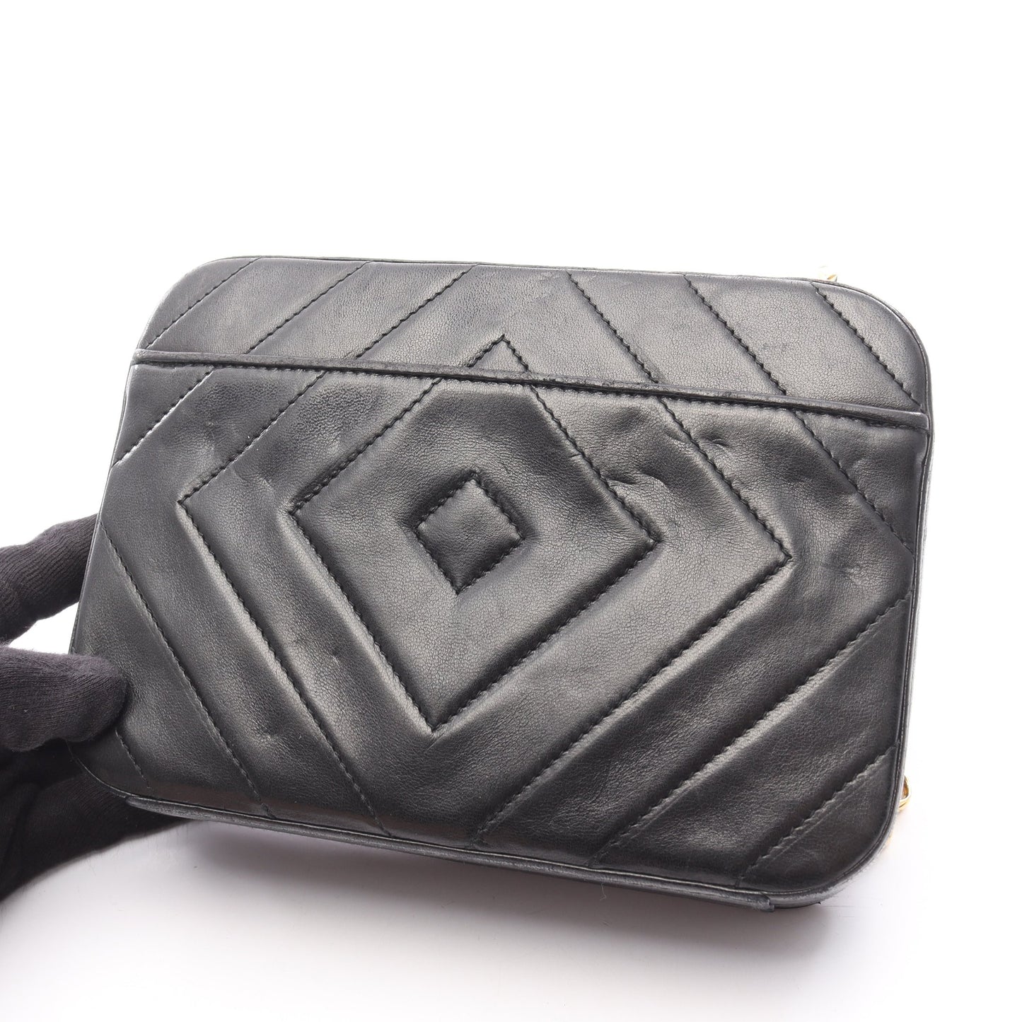 ココマーク ダイヤステッチ チェーンショルダーバッグ ラムスキン ブラック ゴールド金具 シャネル バッグ CHANEL
