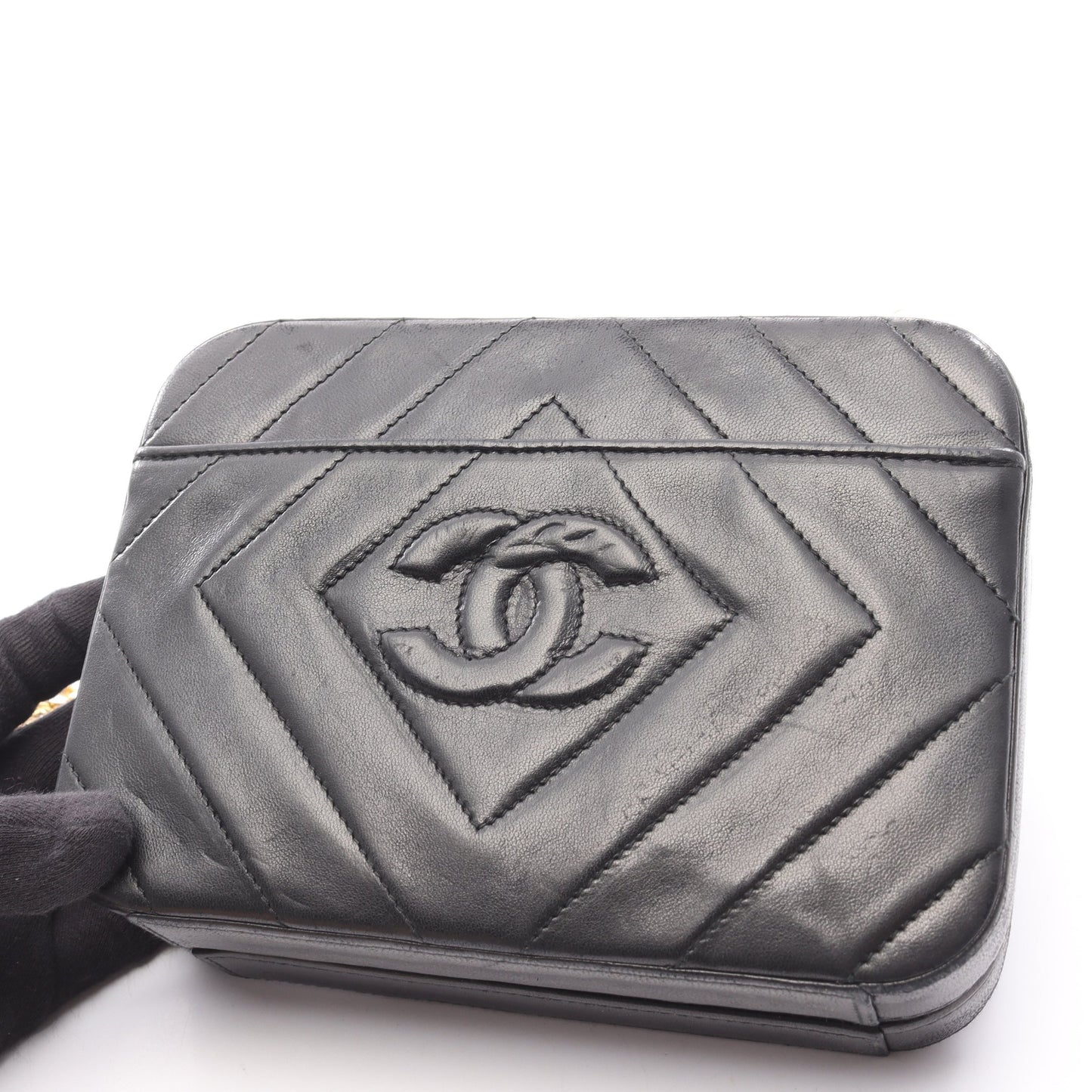 ココマーク ダイヤステッチ チェーンショルダーバッグ ラムスキン ブラック ゴールド金具 シャネル バッグ CHANEL