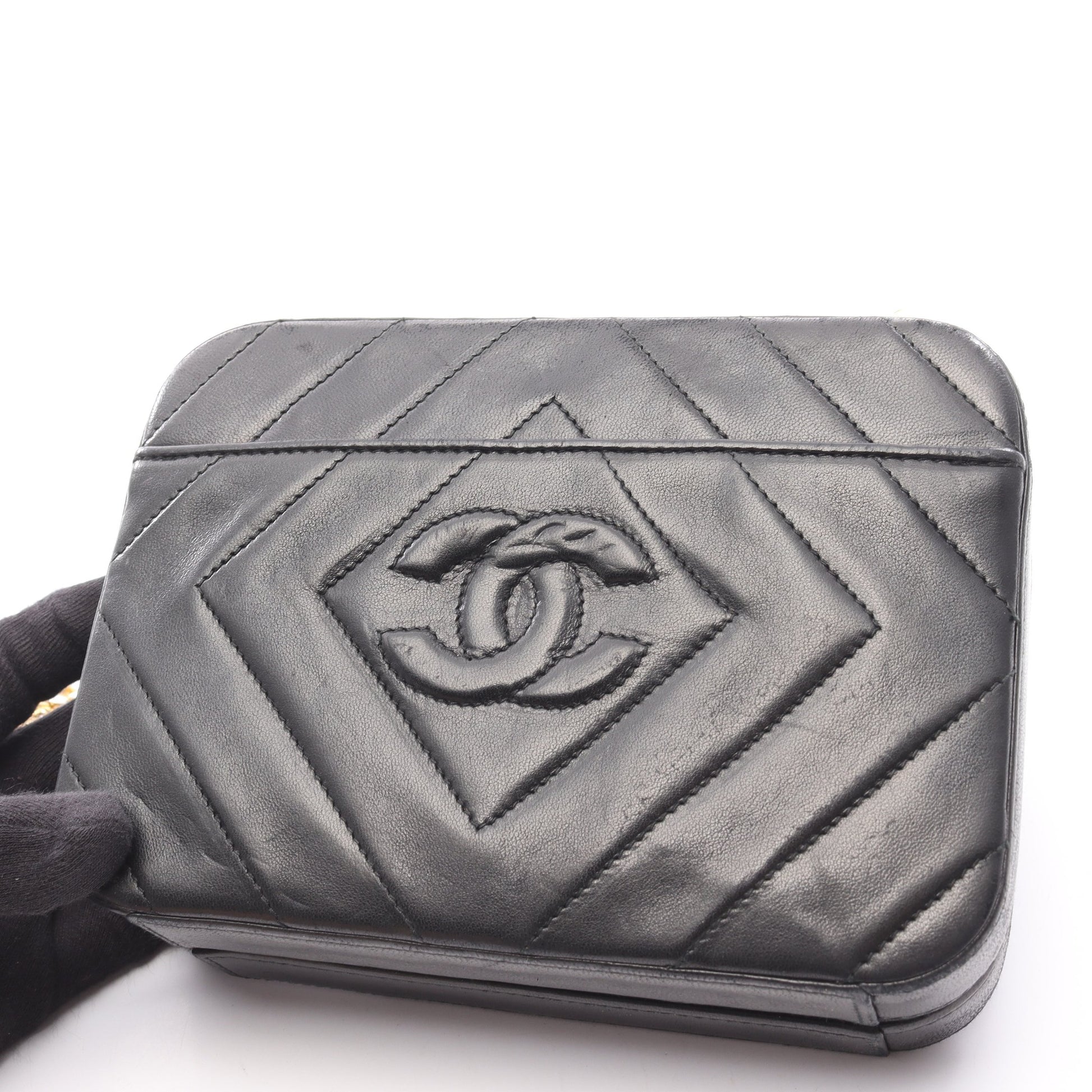 ココマーク ダイヤステッチ チェーンショルダーバッグ ラムスキン ブラック ゴールド金具 シャネル バッグ CHANEL