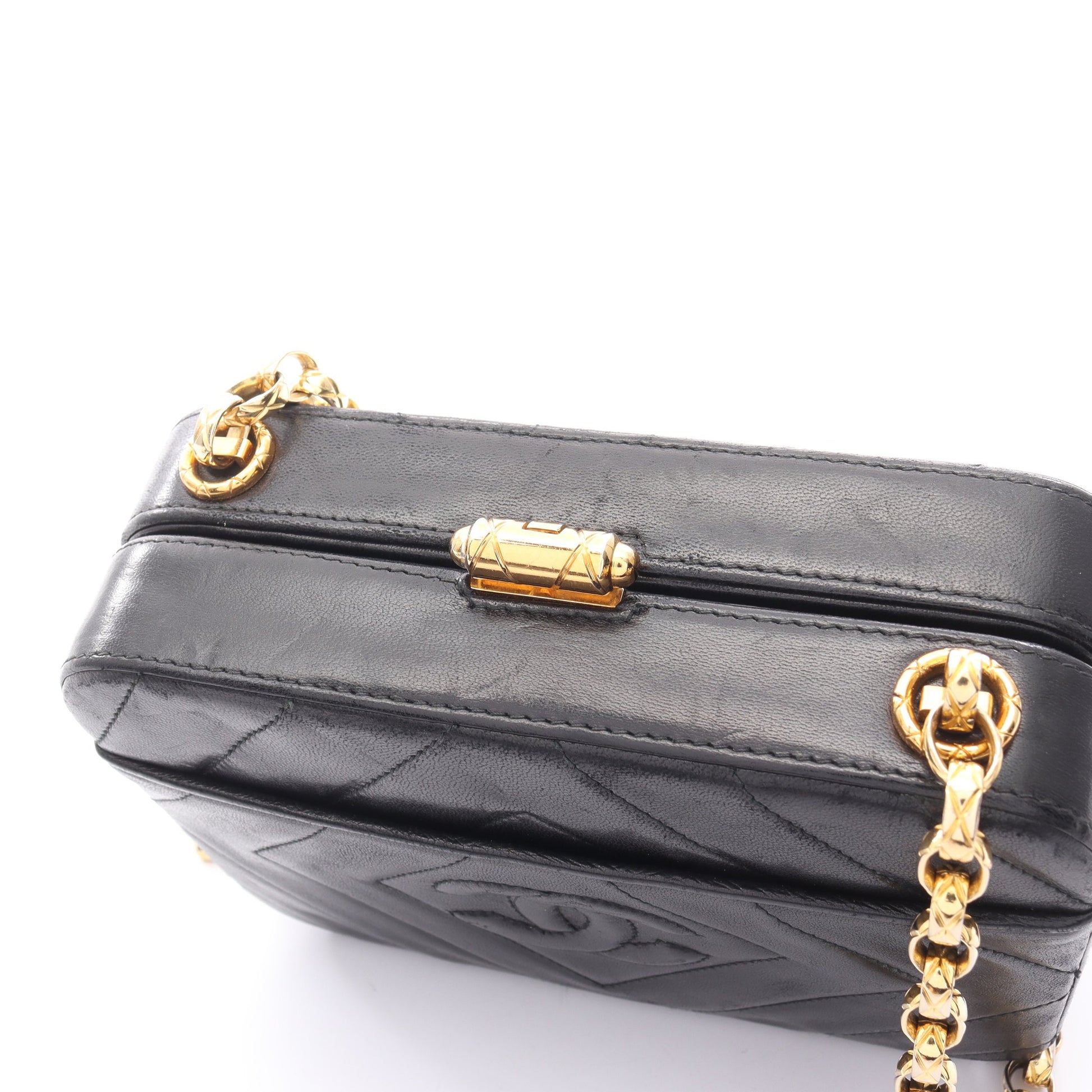 ココマーク ダイヤステッチ チェーンショルダーバッグ ラムスキン ブラック ゴールド金具 シャネル バッグ CHANEL