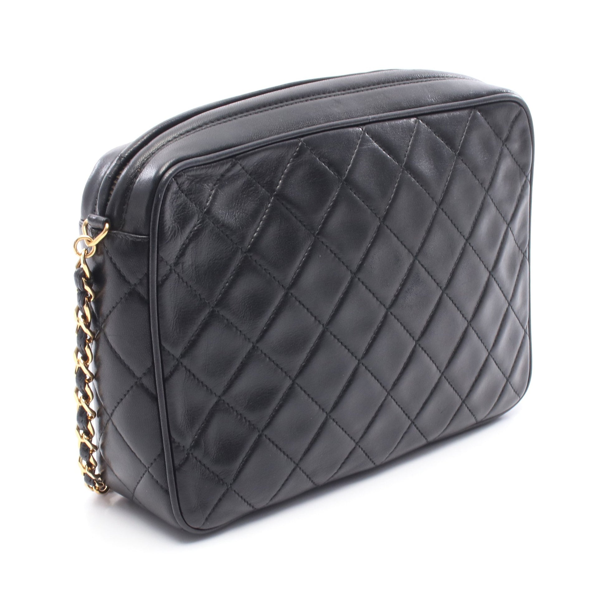 マトラッセ チェーンショルダーバッグ ラムスキン ブラック ゴールド金具 シャネル バッグ CHANEL