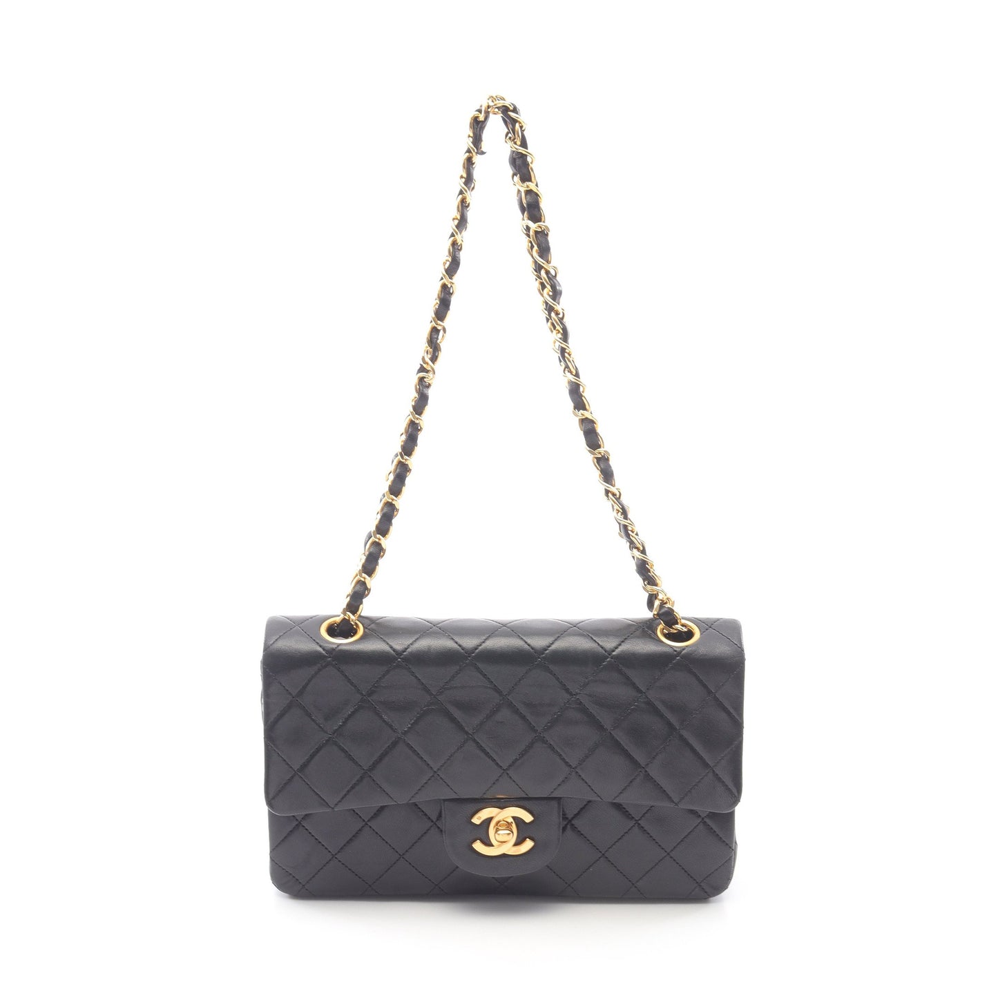 マトラッセ Wフラップ Wチェーンショルダーバッグ ラムスキン ブラック ゴールド金具 シャネル バッグ CHANEL