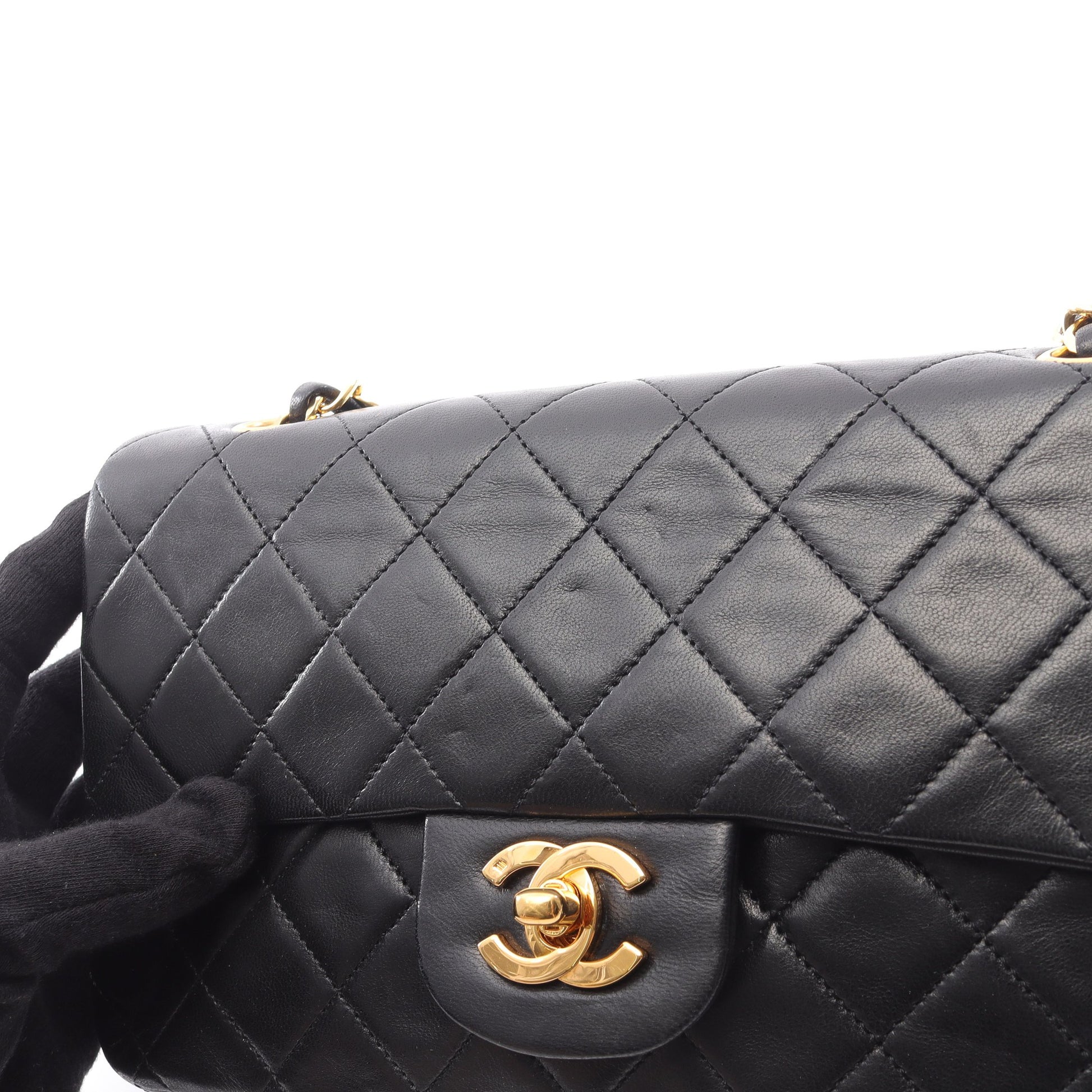 マトラッセ Wフラップ Wチェーンショルダーバッグ ラムスキン ブラック ゴールド金具 シャネル バッグ CHANEL