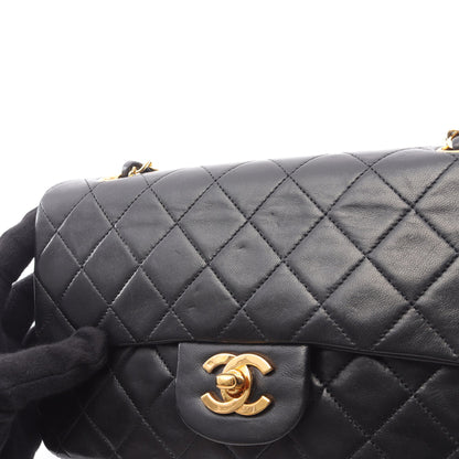 マトラッセ Wフラップ Wチェーンショルダーバッグ ラムスキン ブラック ゴールド金具 シャネル バッグ CHANEL