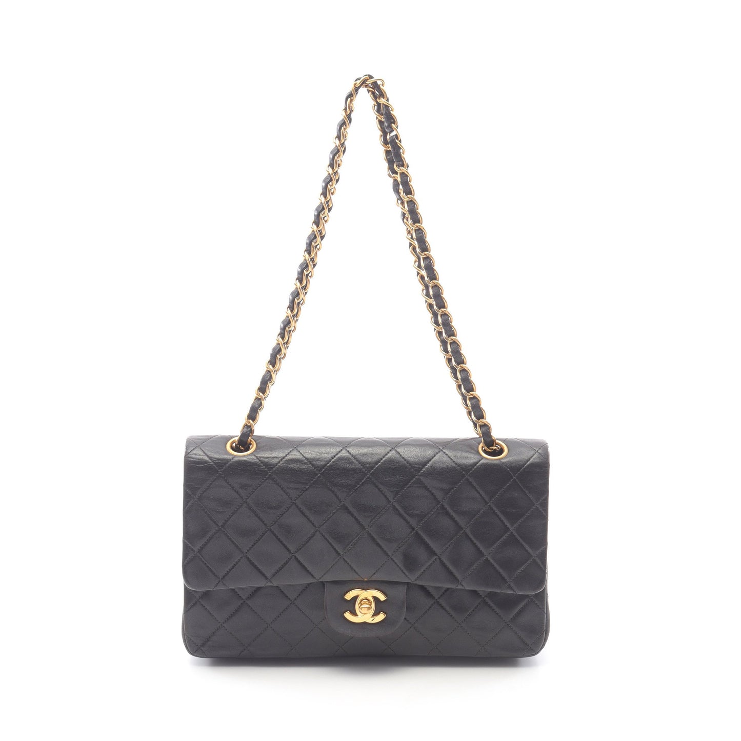マトラッセ Wフラップ Wチェーンショルダーバッグ ラムスキン ブラック ゴールド金具 シャネル バッグ CHANEL