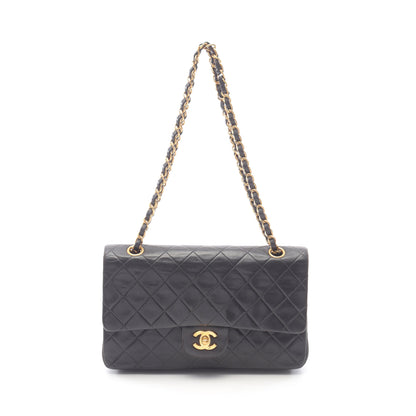 マトラッセ Wフラップ Wチェーンショルダーバッグ ラムスキン ブラック ゴールド金具 シャネル バッグ CHANEL