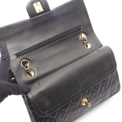 マトラッセ Wフラップ Wチェーンショルダーバッグ ラムスキン ブラック ゴールド金具 シャネル バッグ CHANEL