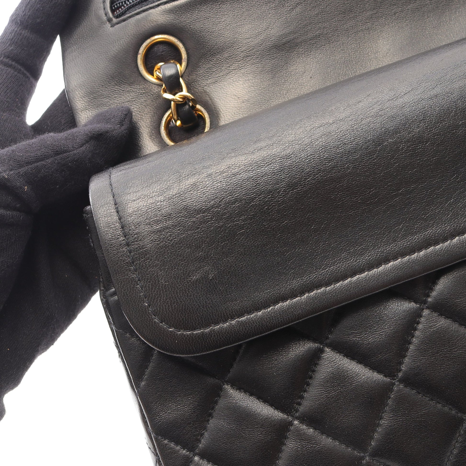 マトラッセ Wフラップ Wチェーンショルダーバッグ ラムスキン ブラック ゴールド金具 シャネル バッグ CHANEL