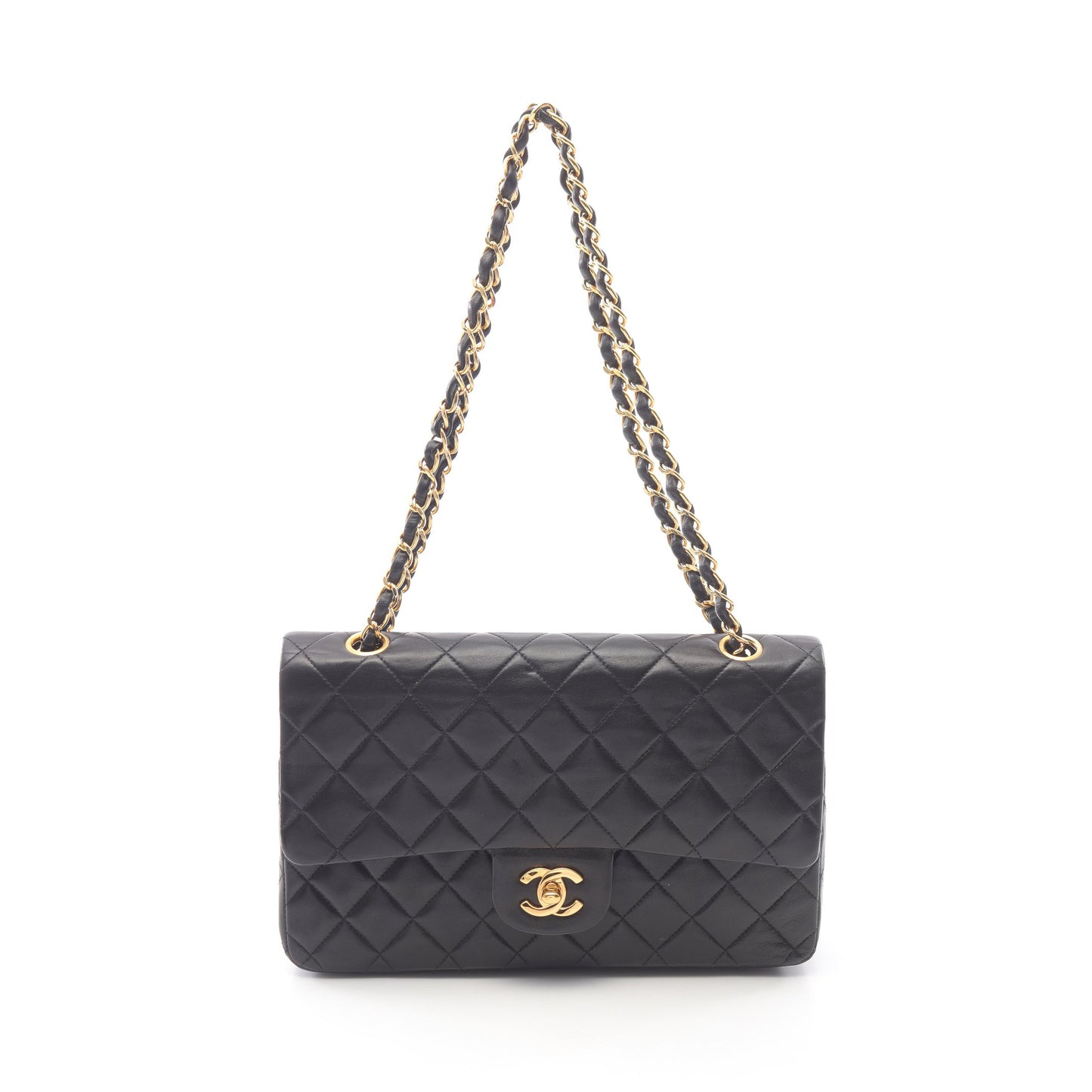 マトラッセ Wフラップ Wチェーンショルダーバッグ ラムスキン ブラック ゴールド金具 シャネル バッグ CHANEL