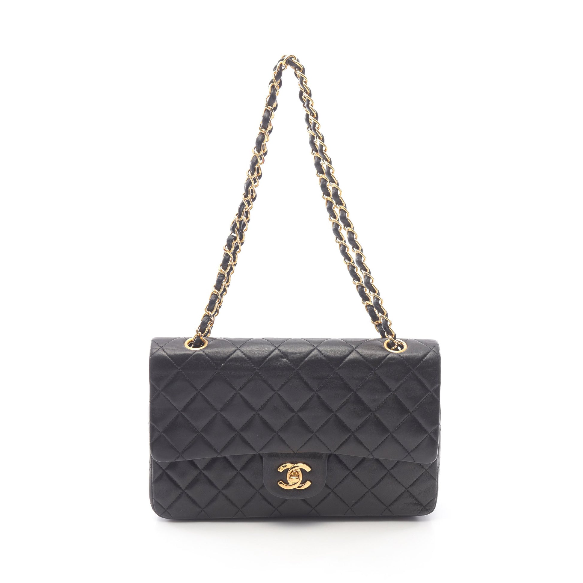 マトラッセ Wフラップ Wチェーンショルダーバッグ ラムスキン ブラック ゴールド金具 シャネル バッグ CHANEL