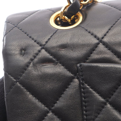 マトラッセ Wフラップ Wチェーンショルダーバッグ ラムスキン ブラック ゴールド金具 シャネル バッグ CHANEL