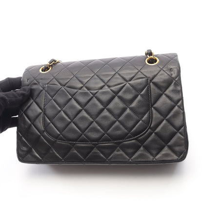 マトラッセ Wフラップ Wチェーンショルダーバッグ ラムスキン ブラック ゴールド金具 シャネル バッグ CHANEL