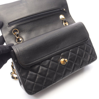 マトラッセ Wフラップ Wチェーンショルダーバッグ ラムスキン ブラック ゴールド金具 シャネル バッグ CHANEL