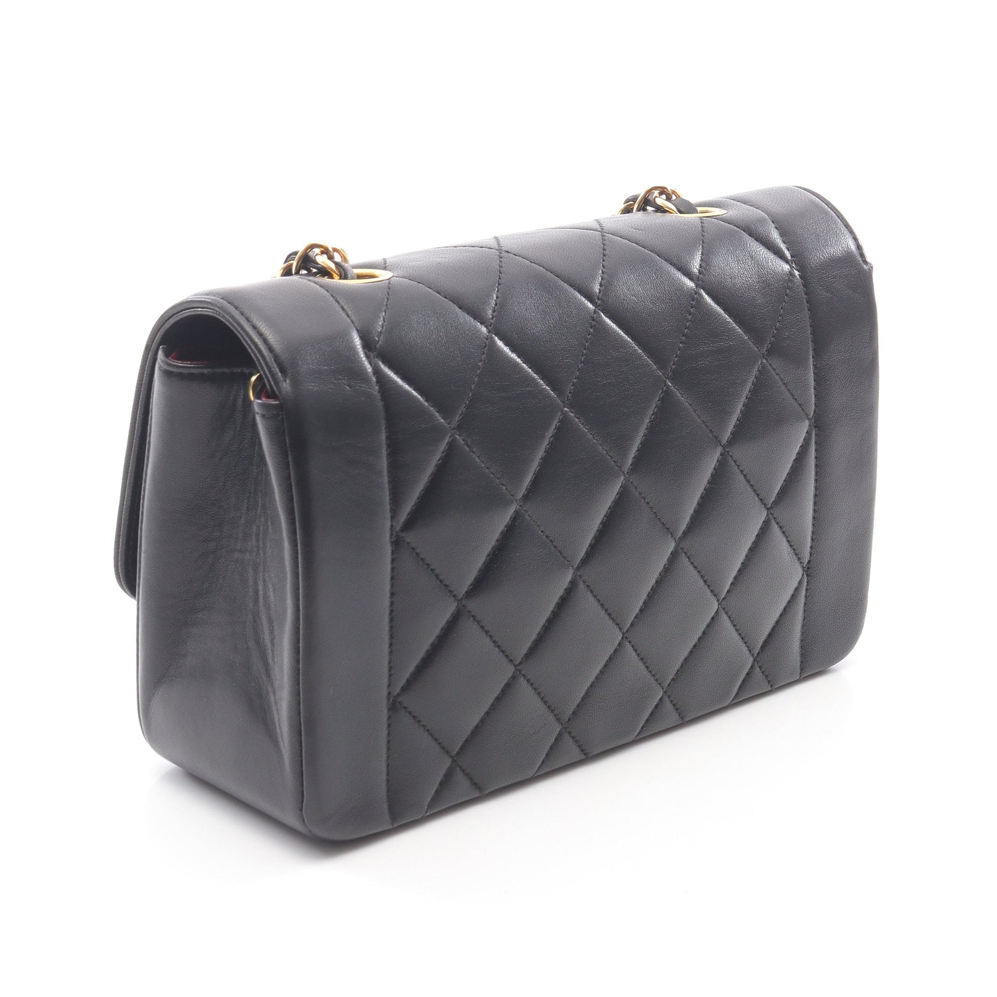マトラッセ ダイアナフラップ チェーンショルダーバッグ ラムスキン ブラック ゴールド金具 シャネル バッグ CHANEL