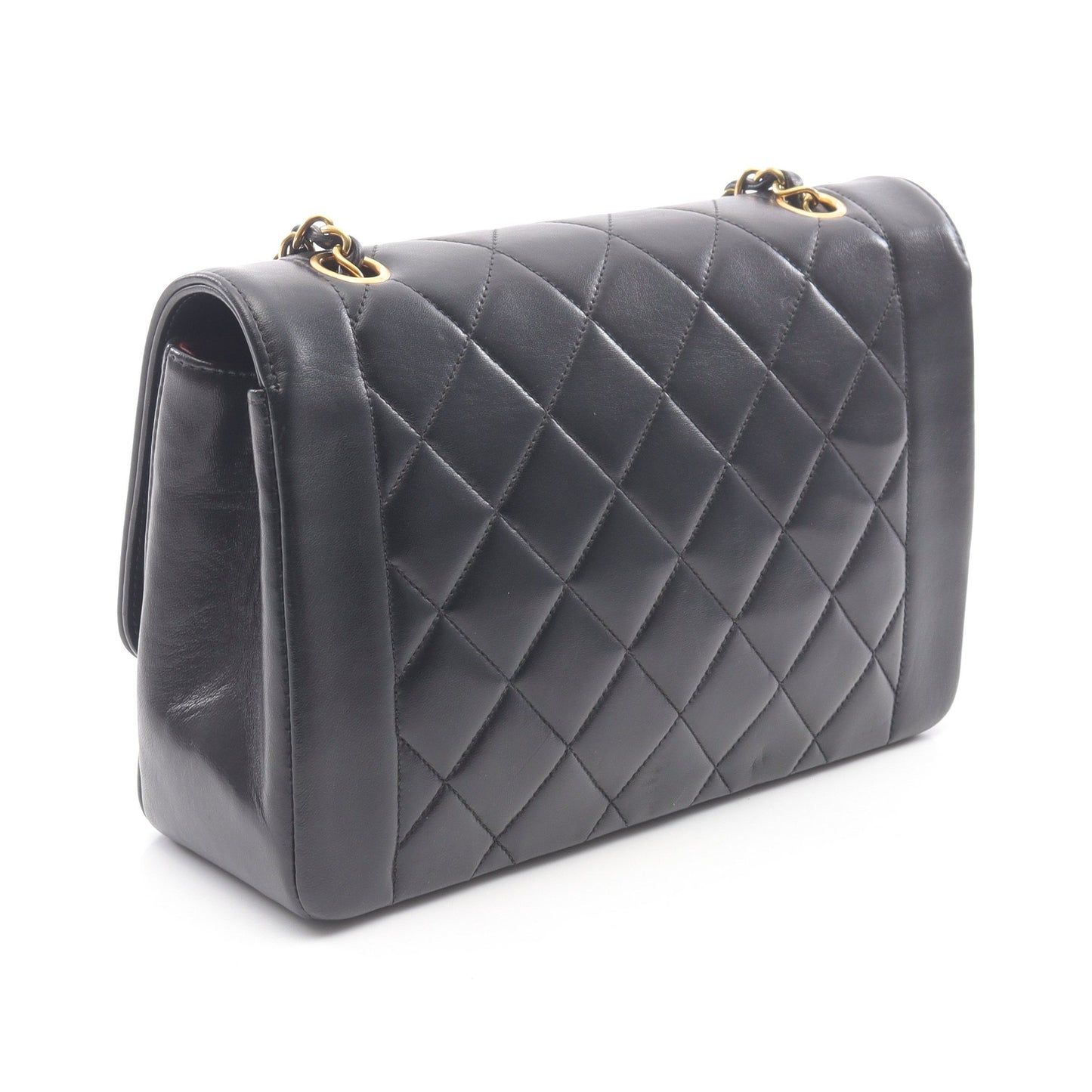 マトラッセ ダイアナフラップ チェーンショルダーバッグ ラムスキン ブラック ゴールド金具 シャネル バッグ CHANEL
